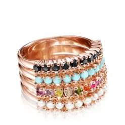 Anillo con baño de oro rosa 18 kt sobre plata y gemas multicolor Straight^TOUS Discount