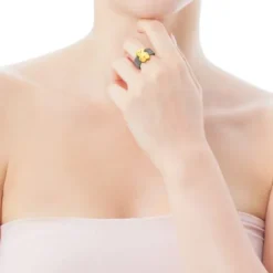 Anillo de acero y oro motivo oso mediano Mesh^TOUS Best