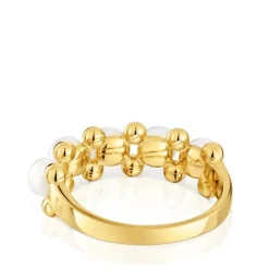 Anillo mediano con baño de oro de 18 kt sobre plata y perlas cultivadas Gloss^TOUS Hot