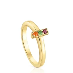 Anillo pequeño con baño de oro 18 kt sobre plata y gemas Basic Colors^TOUS New
