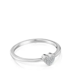 Anillo pequeño corazón de oro blanco con diamantes Grain^TOUS New