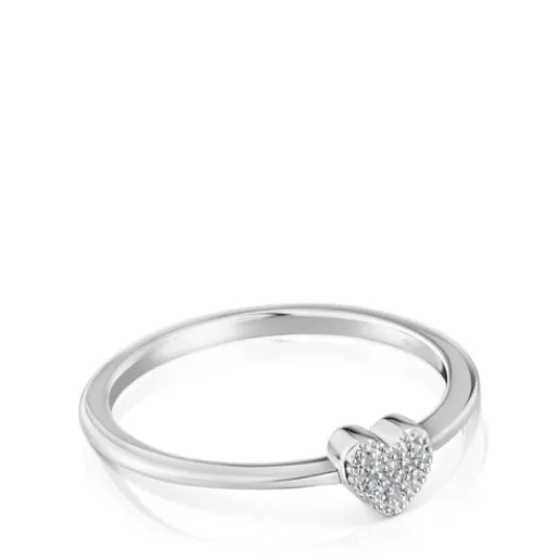 Anillo pequeño corazón de oro blanco con diamantes Grain^TOUS New
