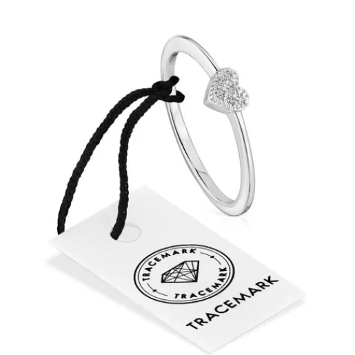 Anillo pequeño corazón de oro blanco con diamantes Grain^TOUS New
