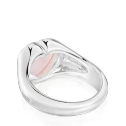 Anillo sello corazón de y calcedonia rosa Bold Motif^TOUS Outlet