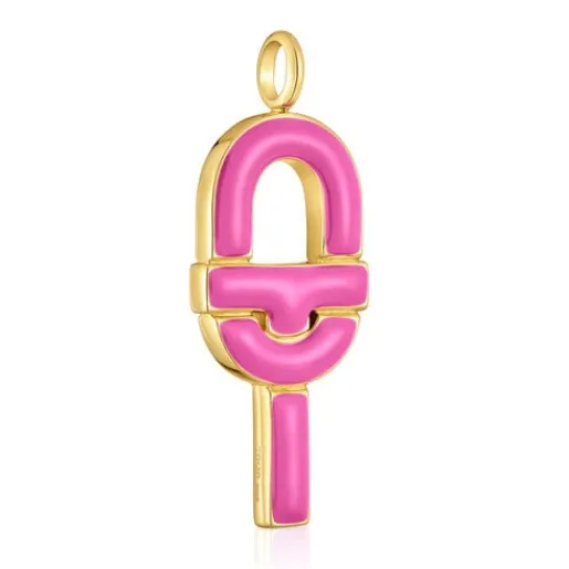 Colgante grande con baño de oro 18 kt sobre plata y esmalte fucsia MANIFESTO^TOUS New