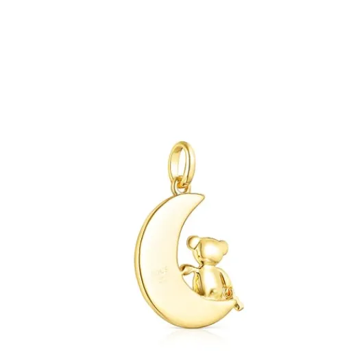 Colgante luna-oso con baño de oro 18 kt sobre plata y gemas Teddy Bear^TOUS Outlet