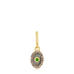 Colgante medalla con baño de oro de 18 kt sobre plata, nácar, cromodiópsido e iolita Medallions^TOUS New