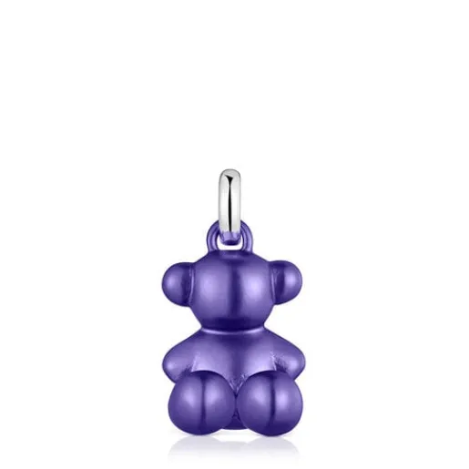 Colgante oso mediano de acero en color lila oscuro Bold Bear^TOUS Outlet