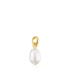 Colgante pequeño con baño de oro 18 kt sobre plata y perla cultivada Hold Oval^TOUS Discount