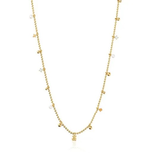 Collar corto con baño de oro de 18 kt sobre plata, perlas cultivadas y gemas Grain^TOUS Outlet