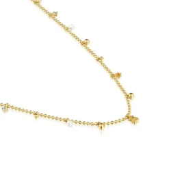 Collar corto con baño de oro de 18 kt sobre plata, perlas cultivadas y gemas Grain^TOUS Outlet
