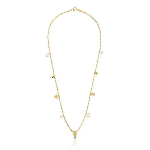 Collar corto con baño de oro de 18 kt sobre plata, perlas cultivadas y motivos Grain^TOUS New