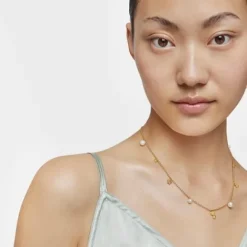Collar corto con baño de oro de 18 kt sobre plata, perlas cultivadas y motivos Grain^TOUS New