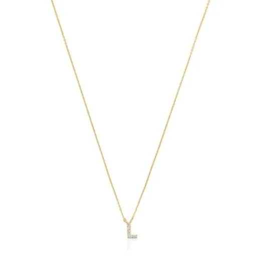 Collar corto de oro y 0,05 ct de diamantes letra L Alphabet^TOUS Hot