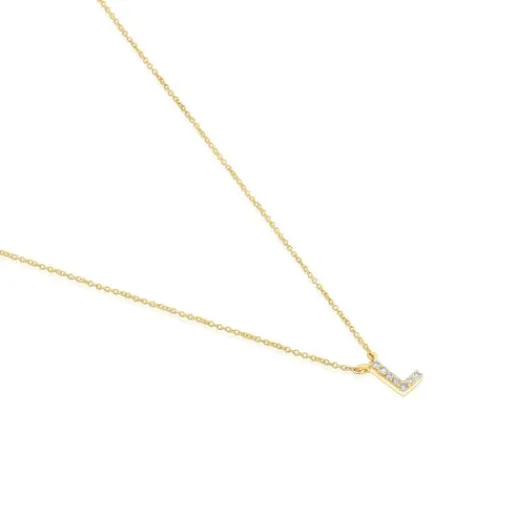 Collar corto de oro y 0,05 ct de diamantes letra L Alphabet^TOUS Hot