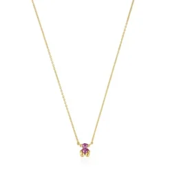 Collar corto motivo oso con baño de oro 18 kt sobre plata y zafiro lila creado en laboratorio Color Bear LGG^TOUS Discount