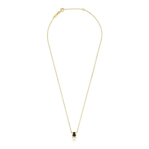 Collar corto motivo oso con baño de oro 18 kt sobre plata y ónix Color Bear^TOUS
