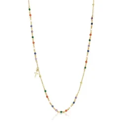 Collar rosario con baño de oro 18 kt sobre plata y gemas y motivo cruz Tamara Falcó X^TOUS