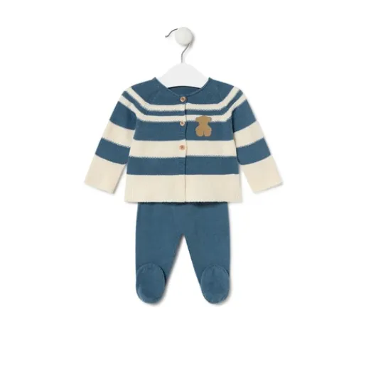 Conjunto de punto de bebé Tricot a rayas azul^TOUS New