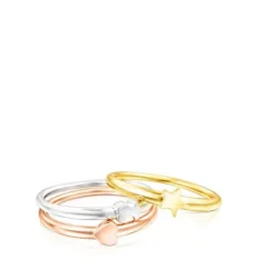 Pack de Anillos motivos de plata, con baño de oro rosa y amarillo 18 kt sobre plata Ring Mix^TOUS Sale