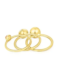 Pack de tres anillos con baño de oro 18 kt sobre plata y gemas Plump^TOUS Best