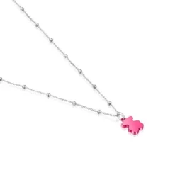 Pack gargantilla de plata y colgante oso de acero en color rosa 12 mm Sweet Dolls^TOUS Hot