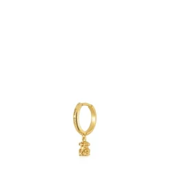 Pendiente individual de aro corto con baño de oro de 18 kt sobre plata y motivo oso Grain^TOUS Hot