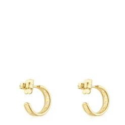 Pendientes aro con baño de oro 18 kt sobre plata pequeños con silueta Bear Row^TOUS Best