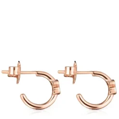Pendientes aro con baño de oro rosa 18 kt sobre plata y oso y espinelas Motif^TOUS Hot
