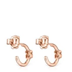 Pendientes aro con baño de oro rosa 18 kt sobre plata y oso y espinelas Motif^TOUS Hot