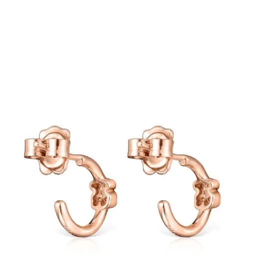 Pendientes aro con baño de oro rosa 18 kt sobre plata y oso y espinelas Motif^TOUS Hot
