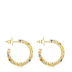 Pendientes aro con baño de oro 18 kt sobre plata y zafiros multicolor Glaring^TOUS New