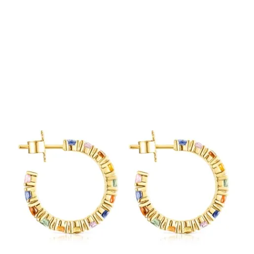 Pendientes aro con baño de oro 18 kt sobre plata y zafiros multicolor Glaring^TOUS New