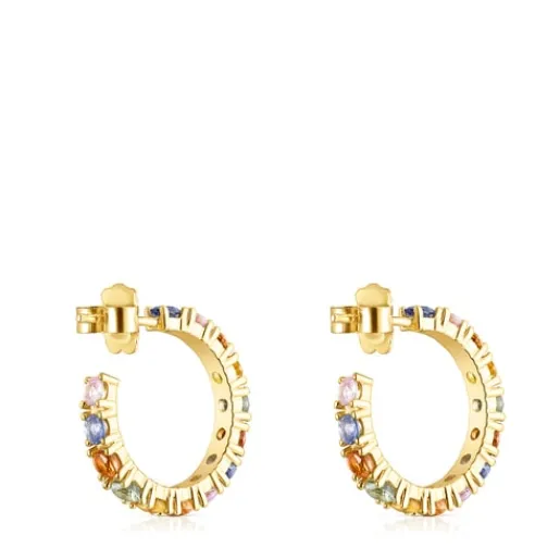 Pendientes aro con baño de oro 18 kt sobre plata y zafiros multicolor Glaring^TOUS New