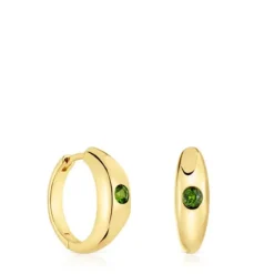 Pendientes aro cortos con baño de oro 18 kt sobre plata y cromo diópsido Basic Colors^TOUS Clearance