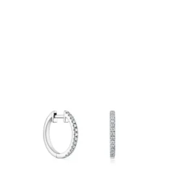 Pendientes aro cortos de oro blanco con diamantes 11 mm Les Classiques^TOUS