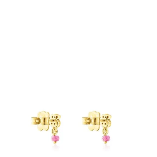 Pendientes con baño de oro 18 kt sobre plata y oso de cromodiópsidos y rubí New Motif^TOUS Clearance