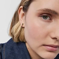 Pendientes con baño de oro 18 kt sobre plata y oso de cromodiópsidos y rubí New Motif^TOUS Clearance