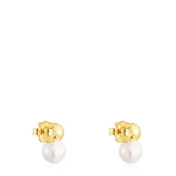 Pendientes con baño de oro 18 kt sobre plata y perla grande Gloss^TOUS Best