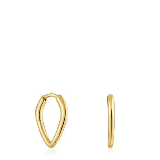 Pendientes con baño de oro 18 kt sobre plata cortos con aro púa Basics^TOUS Best