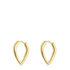 Pendientes con baño de oro 18 kt sobre plata cortos con aro púa Basics^TOUS Best