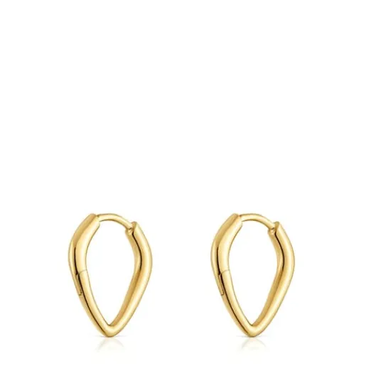 Pendientes con baño de oro 18 kt sobre plata cortos con aro púa Basics^TOUS Best