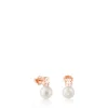 Pendientes con baño de oro rosa 18 kt sobre plata y perla cultivada Super Micro^TOUS Best
