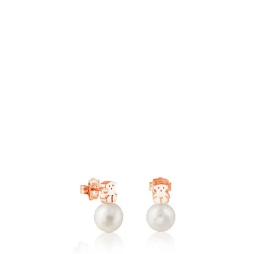 Pendientes con baño de oro rosa 18 kt sobre plata y perla cultivada Super Micro^TOUS Best
