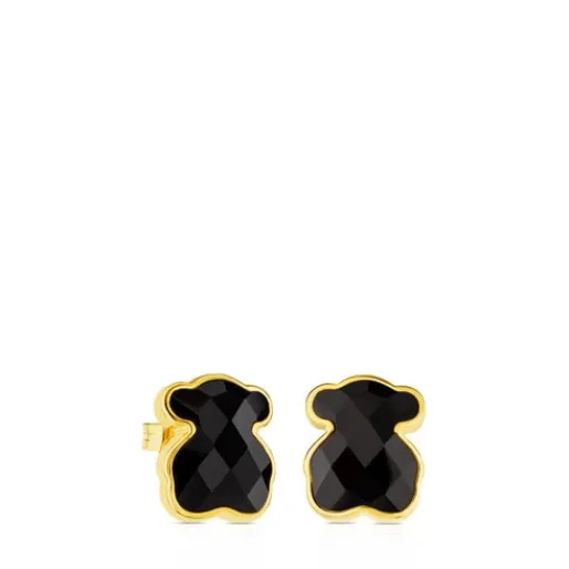 Pendientes con baño de oro 18 kt sobre plata y ónix facetado Color^TOUS New