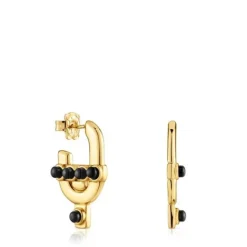 Pendientes con baño de oro 18 kt sobre plata y ónix MANIFESTO^TOUS