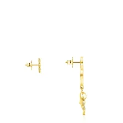 Pendientes corto/largo luna con baño de oro 18 kt sobre plata y gemas Teddy Bear Stars^TOUS Outlet