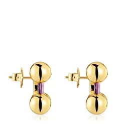 Pendientes cortos con baño de oro 18 kt sobre plata, amatista y peridoto Sugar Party^TOUS Discount