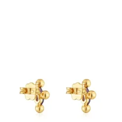 Pendientes cortos con baño de oro 18 kt sobre plata y amatista Sugar Party^TOUS