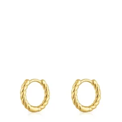 Pendientes cortos de aro trenzado con baño de oro 18 kt sobre plata 10 mm Basics^TOUS Hot